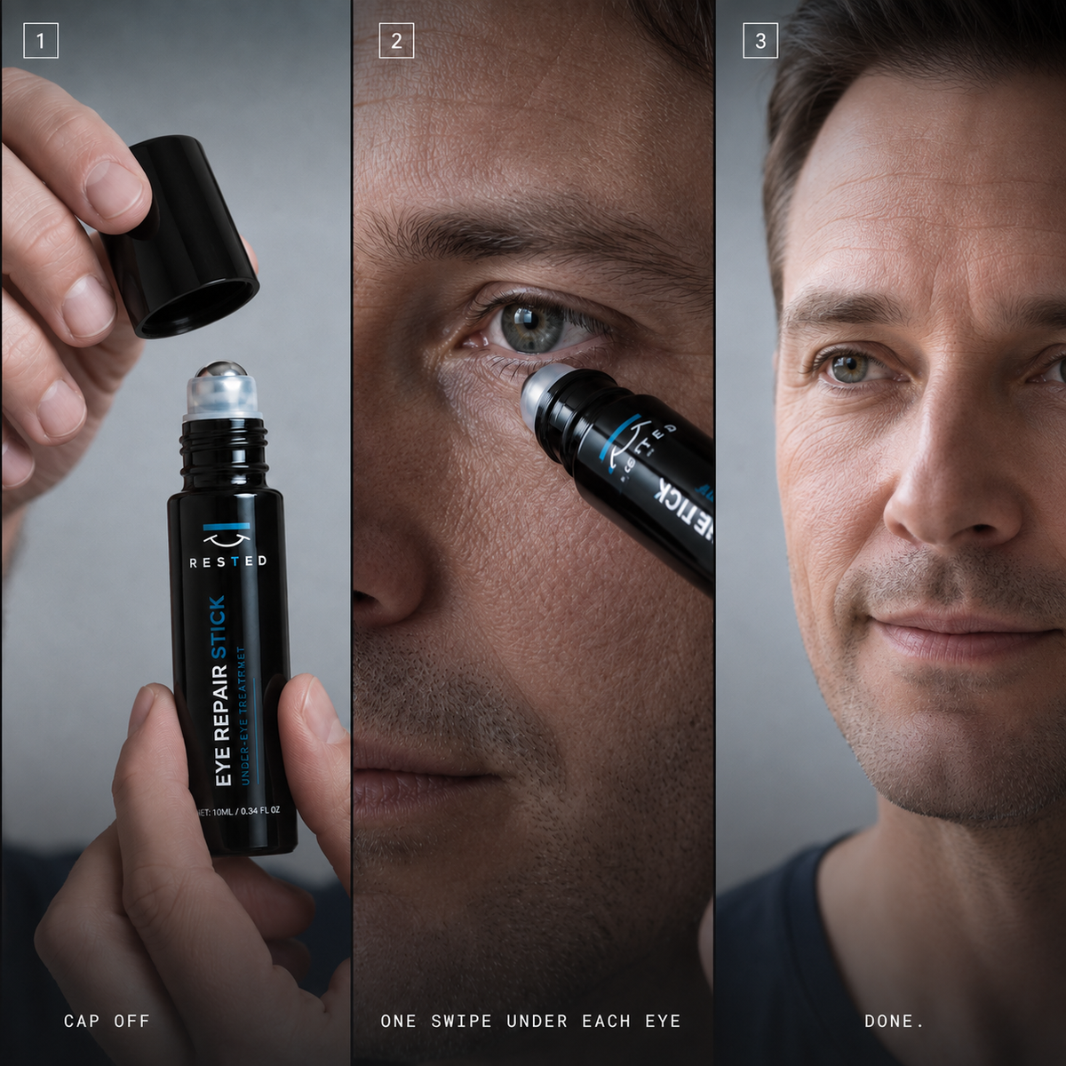 Man applying RESTED beneath one eye