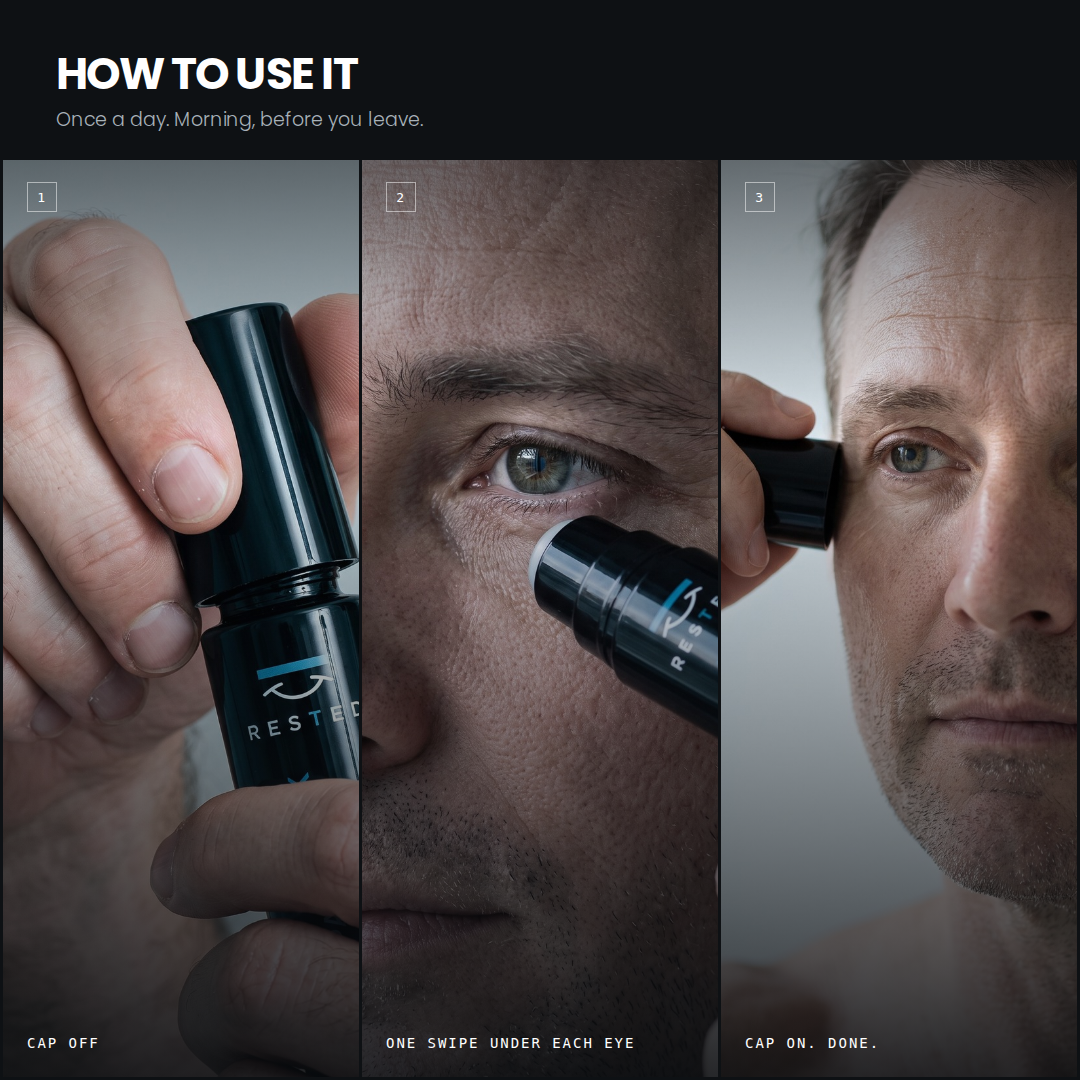 Man applying RESTED beneath one eye